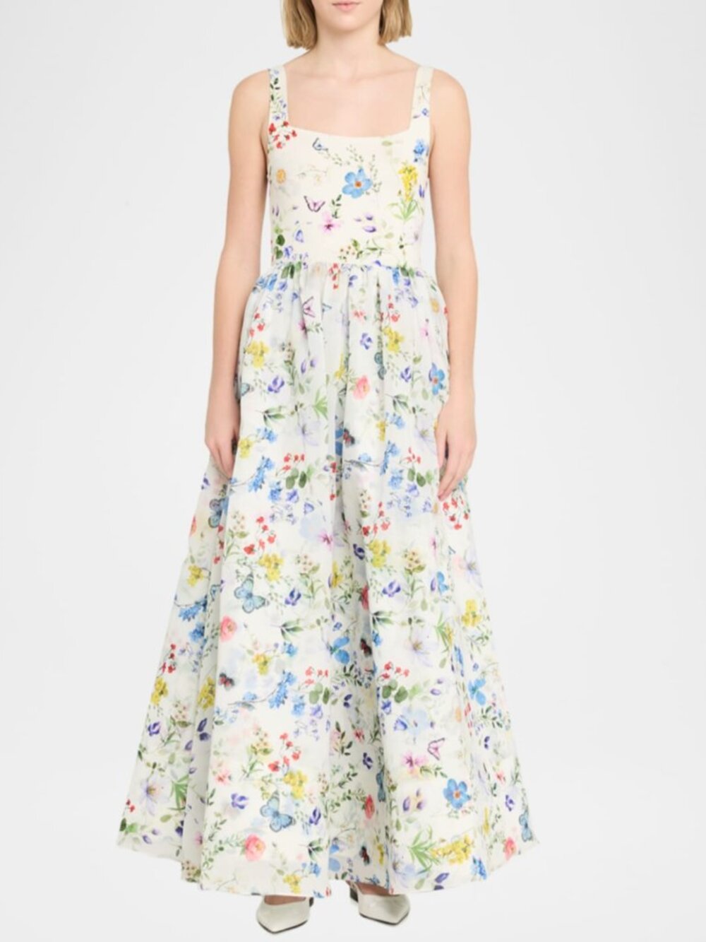NWT Alice + Olivia Chara Square Neck Maxi Dress Twisting Vines Off White Size 6 - Picture 6 of 7